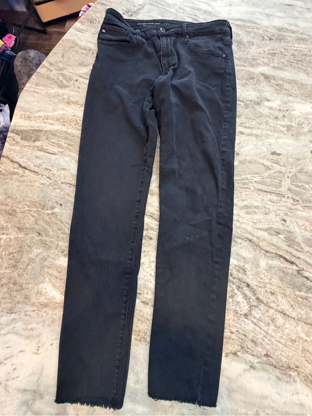 AG Farrah Skinny Ankle Jeans 29 Black High Rise Raw Hem Adriano Goldschmied